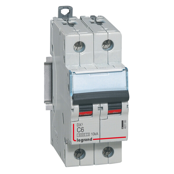 Disjoncteur DX3 6000 -vis/vis- 2p-230/400v~ -6a-10ka - courbe c - protect départ - Legrand - 407780