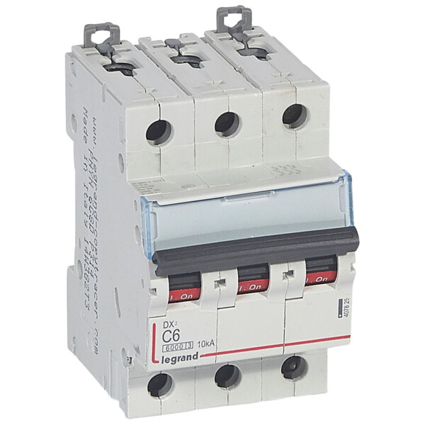 Disjoncteur DX3 6000 -vis/vis- 3p- 400v~-6a-10ka-courbec-départ-peigne hx³ trad 4p - Legrand - 407825