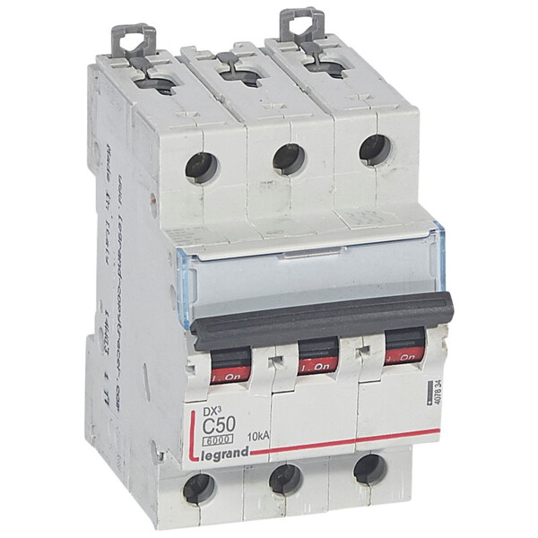 Disjoncteur dx³ 6000 -vis/vis- 3p- 400v~-50a-10ka-courbec-départ-peigne hx³ trad 4p - Legrand - 407834