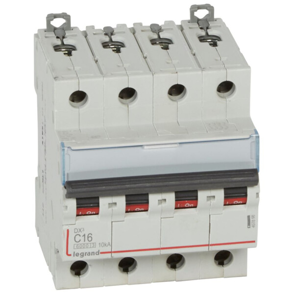 Disjoncteur DX3 6000 -vis/vis- 4p- 400v~-16a-10ka-courbec-départ-peigne hx³ trad 4p - Legrand - 407898