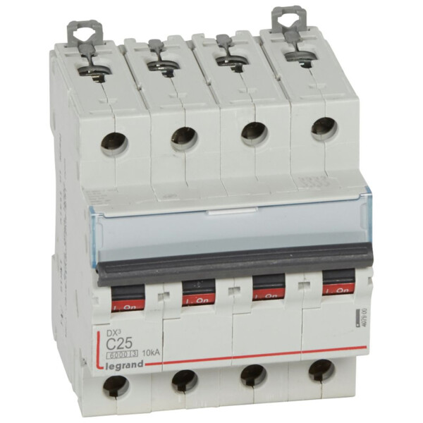 Disjoncteur DX3 6000 -vis/vis- 4p- 400v~-25a-10ka-courbec-départ-peigne hx³ trad 4p - Legrand - 407900