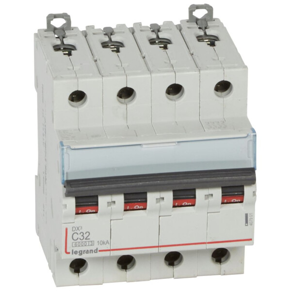 Disjoncteur Legrand DX³ 6000 10kA - vis/vis 4P - 32A - Courbe C - Arrivée haute/départ bas - Legrand - 407901