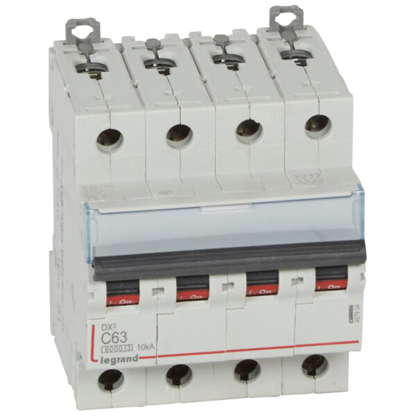 Disjoncteur 4P 63A Legrand DX³ 6000/10kA 400V Courbe C vis/vis - arrivée haute et départ bas - Legrand - 407904