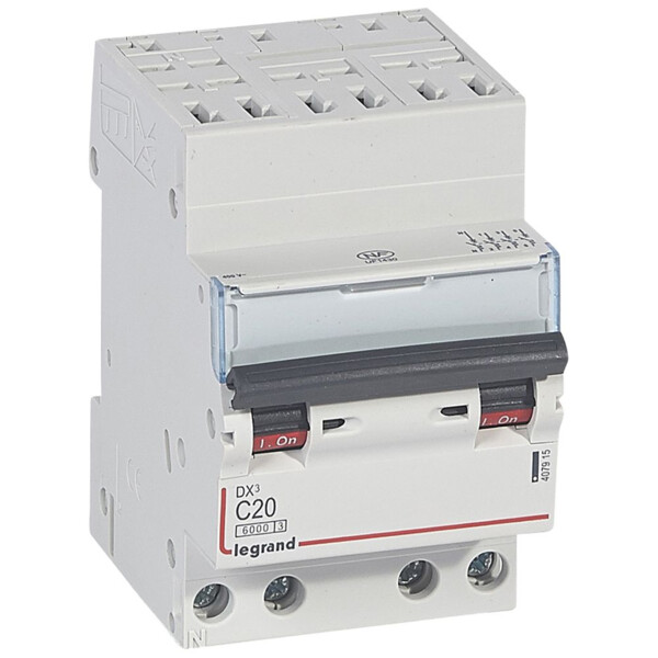 Disjoncteur dx³ 6000 -auto/vis- 4p- 400v~-20a-10ka-courbec-départ-peigne hx³ opti 4p - Legrand - 407915