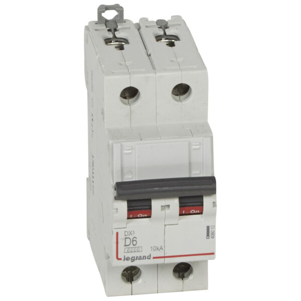 Disjoncteur dx³ 6000 -vis/vis- 2p-230/400v~ -6a-10ka - courbe d - protect départ mono - Legrand - 408012