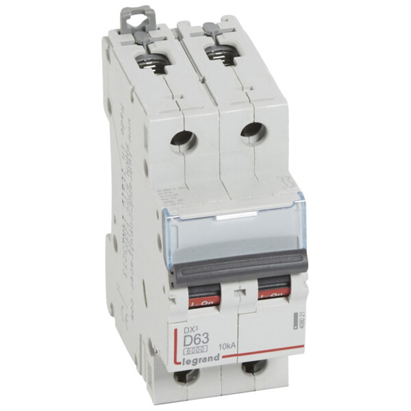 Disjoncteur dx³ 6000 -vis/vis- 2p-230/400v~ -63a-10ka - courbe d - protect départ mono - Legrand - 408021