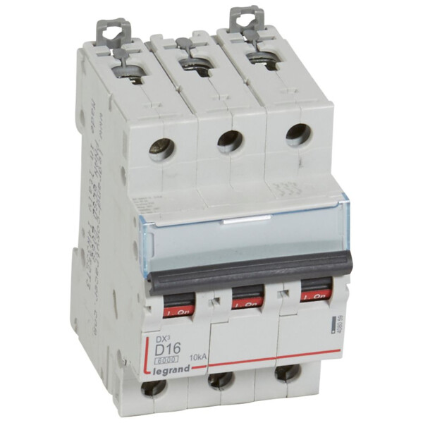 Disjoncteur dx³ 6000-vis/vis-3p-400v~-16a-10ka-courbe d-départ tri-peigne hx³ trad 3p - Legrand - 408059