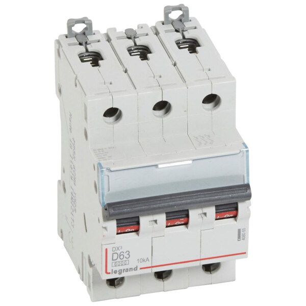 Disjoncteur dx³ 6000-vis/vis-3p-400v~-63a-10ka-courbe d-départ tri-peigne hx³ trad 3p - Legrand - 408065