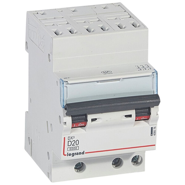 Disjoncteur dx³ 6000-auto/vis-3p-400v -20a-10ka-courbe d-départ tri-peigne hx³ opti 4p - Legrand - 408076