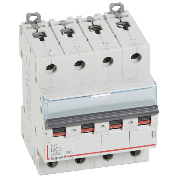 Disjoncteur dx³ 6000-vis/vis-4p-400v~-50a-10ka-courbe d-départ tri-peigne hx³ trad 4p - Legrand - 408122