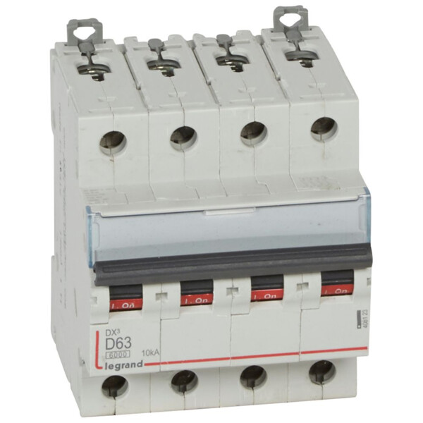 Disjoncteur dx³ 6000-vis/vis-4p-400v~-63a-10ka-courbe d-départ tri-peigne hx³ trad 4p - Legrand - 408123