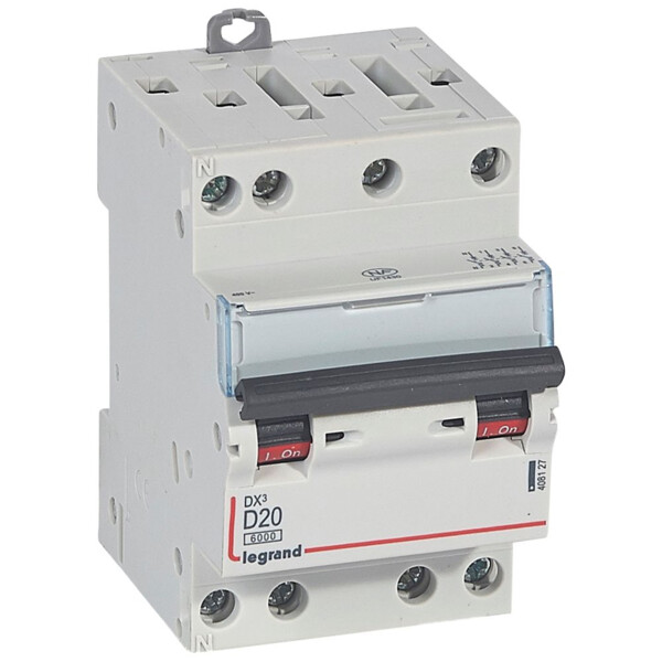 Disjoncteur dx³ 6000 - vis/vis - 4p - 400v~ - 20A - 10ka - courbe D - pour peigne hx³ optimisé - Legrand - 408127