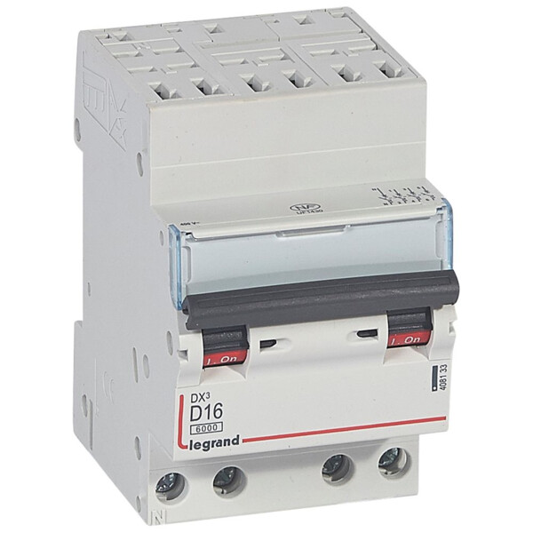 Disjoncteur dx³ 6000-auto/vis-4p-400v~-16a-10ka-courbe d-départ tri-peigne hx³ opti 4p - Legrand - 408133