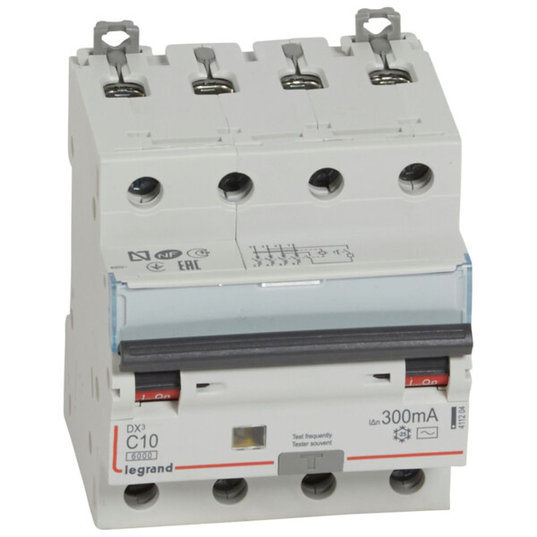 Disjoncteur Différentiel DX³ Legrand - Monobloc - typeAC - 4P - courbe C - 6000A - 4,7W - IP20 - Legrand - 411204