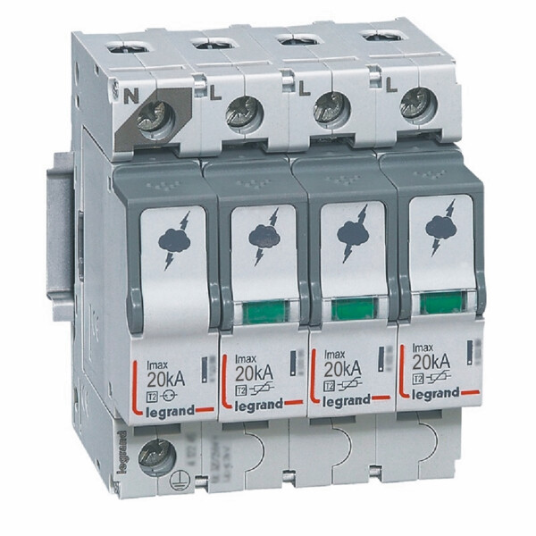 Parafoudre basse tension t2- imax 20 ka/pôle- 3p+n- 320 va- 4 modules - Legrand - 412225
