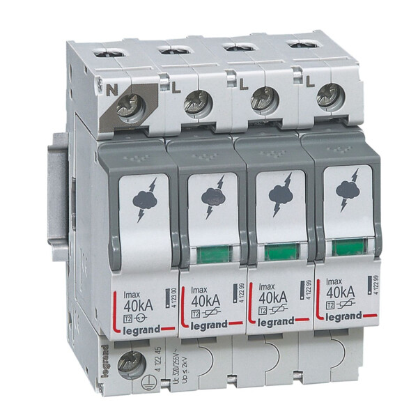 Parafoudre basse tension type T2 Imax Legrand 40kA/Pôle 3P+N 320V 4 modules - Legrand - 412245
