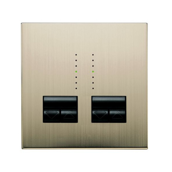 Double Variateur électronique RANIA Alu Brossé, niveau gradation par led, 2x250W sans cadre - Lutron - RNEU-252B-FSN-M