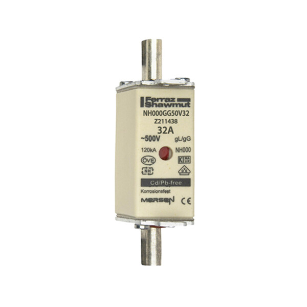 Fusible nh000 gg 500vac 32a pattes non isolées double indicateur par 3 - Mersen - Ferraz - Z211438C
