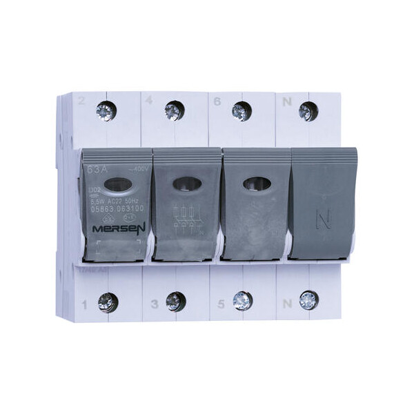 Linocur d02 switch disconnector din rail, 230/400vac 65vdc/pole 63a, 3-pole+n - Mersen - Ferraz - E1012602