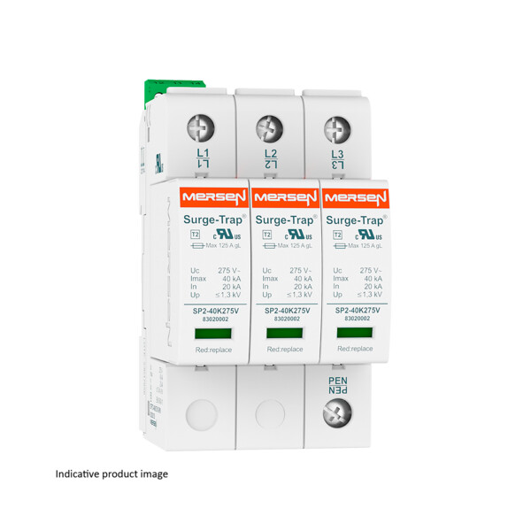 Parafoudre Mersen 3P 40kA Ucp230V 3 modules Type 2 débrochable remote - Mersen - Ferraz - 83020137