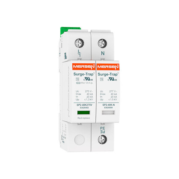 Parafoudre Mersen 2P 40kA Uc275V 2 modules Type 3 débrochable remote - Mersen - Ferraz - 83020117