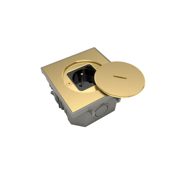 Prise sol étanche BUBOX CLASSIC Laiton Brut Br Couvercle +ouverture std 2P+T FR - Modelec - BFC102/1