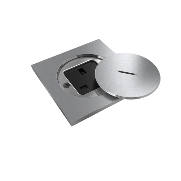 Prise de sol étanche BUBOX CLASSIC IB Couvercle + Ouv std - Prise UK noir - Modelec - BFC104/2