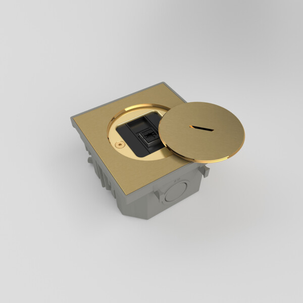 Prise sol étanche BUBOX CLASSIC Laiton Brut Br Couvercle +ouvertur std RJ45-6A N - Modelec - BFC10411/1