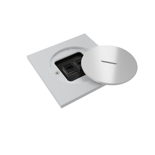 Prise sol étanche BUBOX CLASSIC Inox Blanc Couvercle+ouvertur std -2xRJ45-6A - Modelec - BFC10421/21