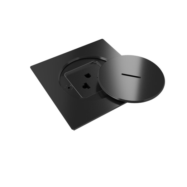 Prise de sol étanche BUBOX LINE Inox 316L NoirCouvercle ouv std - méca EURO US - Modelec - BFL103/22
