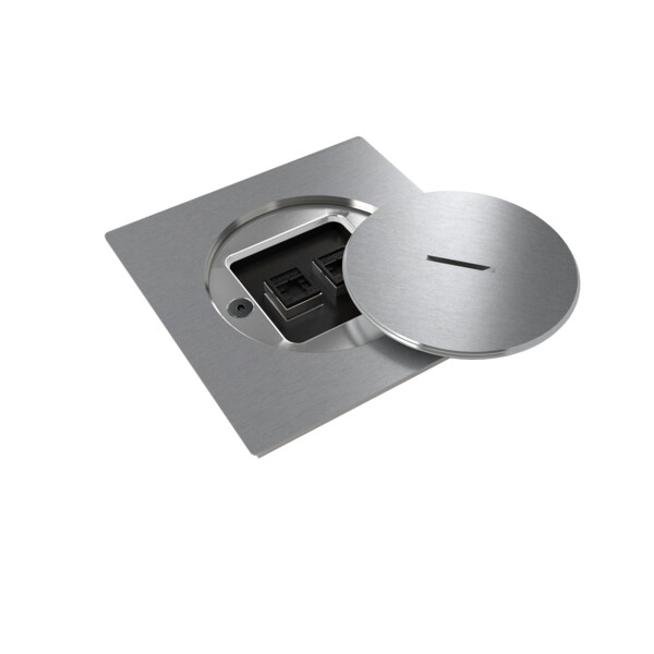 Prise de sol étanche BUBOX LINE Inox 316L Brossé Couvercle +bouchon 2xRJ45-6A No - Modelec - BFL10421/2