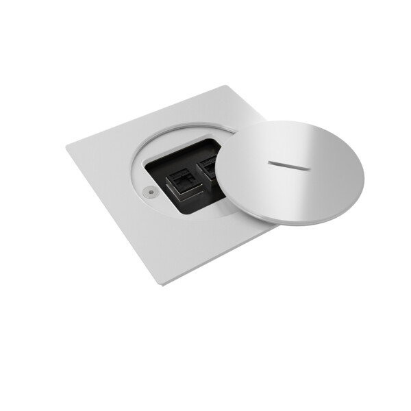 Prise de sol étanche BUBOX LINE Inox Blanc Couvercle +bouchon 2xRJ45-6A No - Modelec - BFL10421/21