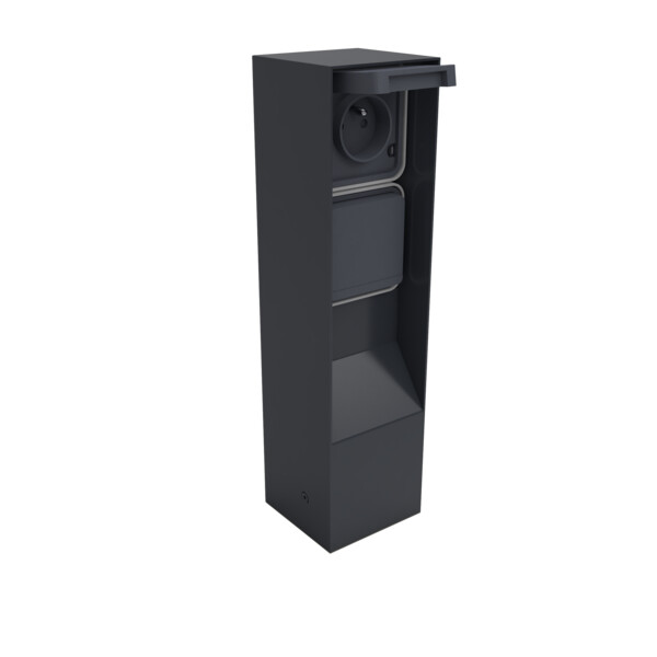 Borne de jardin Inox IP55 BUBOX BOJA Anthracit 33CM + 2xbloc Cubyko à equip +piq - Modelec - BJC332000-24