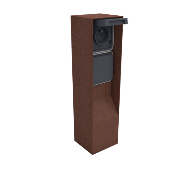 Borne de jardin Inox IP55 BUBOX BOJA Corten 33CM + 2x prise 2P+T franco-belgee - Modelec - BJC332001-26