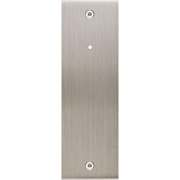 Façade confidence laiton nickel satiné étroite longue 1 bouton push+led éloigné à vis - Modelec - 127418-L