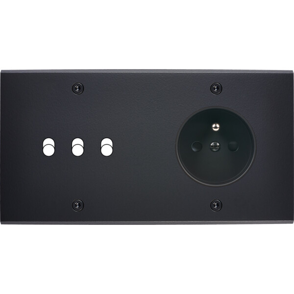 Façade confidence laiton noir mat double horizontale 3 basculeurs prise de courant 2p+t à vis - Modelec - 215408