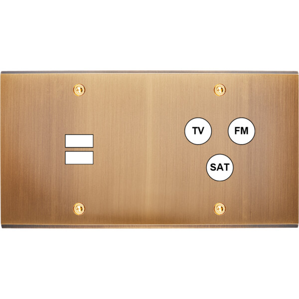 Façade confidence laiton vieux bronze double horizontale ouverture pour chargeur double usb 1 tv-fm-sat à vis - Modelec - 258417