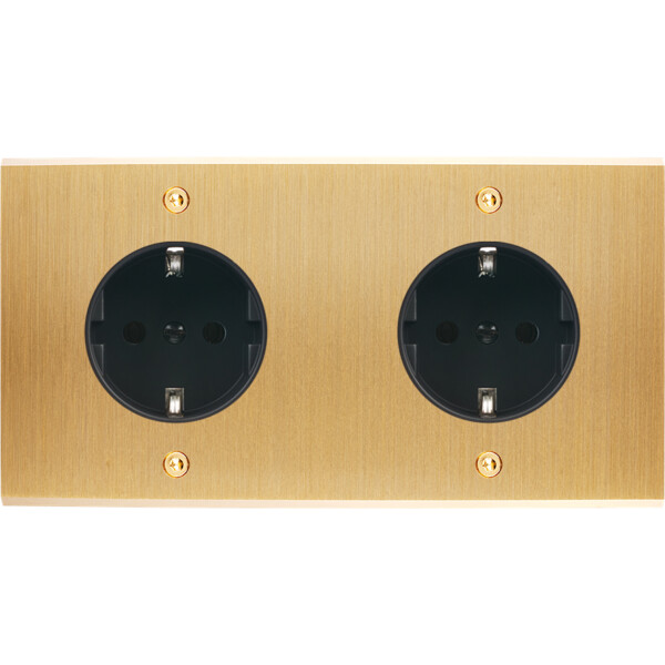 Façade confidence laiton brossé double horizontale 1 prise schuko 1 prise schuko à vis - Modelec - 260410-K