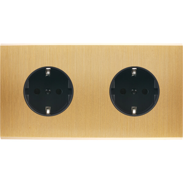 Façade confidence laiton brossé double horizontale 1 prise schuko 1 prise schuko  - Modelec - 260410M-K