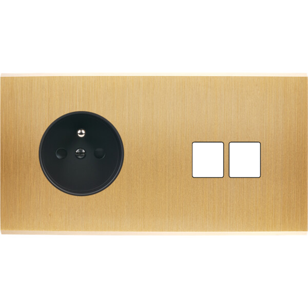 Façade Confidence Laiton Brossé double horizontale PC 2 MEDIA sans vis (264-410M) - Modelec - 264410M