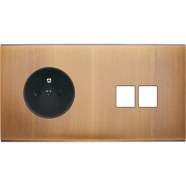 Façade Confidence Laiton  Vieux Bronze double horizontale PC 2 MEDIA sans vis (264-417M) - Modelec - 264417M