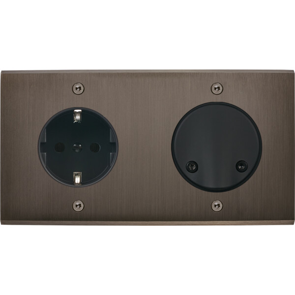 Façade confidence laiton canon de fusil double horizontale 1 prise schuko sc à vis - Modelec - 272414-K