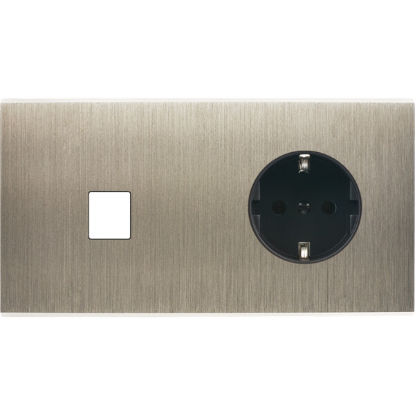 Façade confidence laiton acier brossé double horizontale 1 média prise schuko 2p+t  - Modelec - 276412M-K