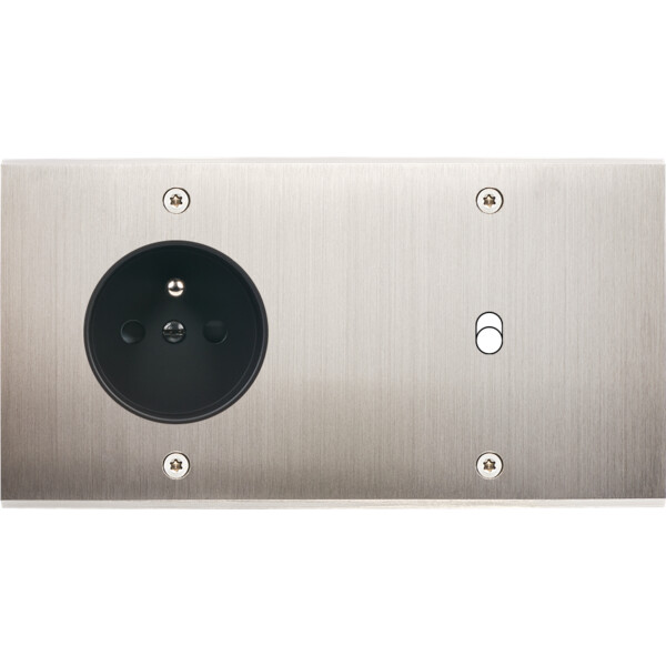 Façade confidence laiton nickel satiné double horizontale prise de courant 2p+t 1 basculeur à vis - Modelec - 277418
