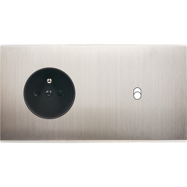 Façade confidence laiton nickel satiné double horizontale prise de courant 2p+t 1 basculeur  - Modelec - 277418M