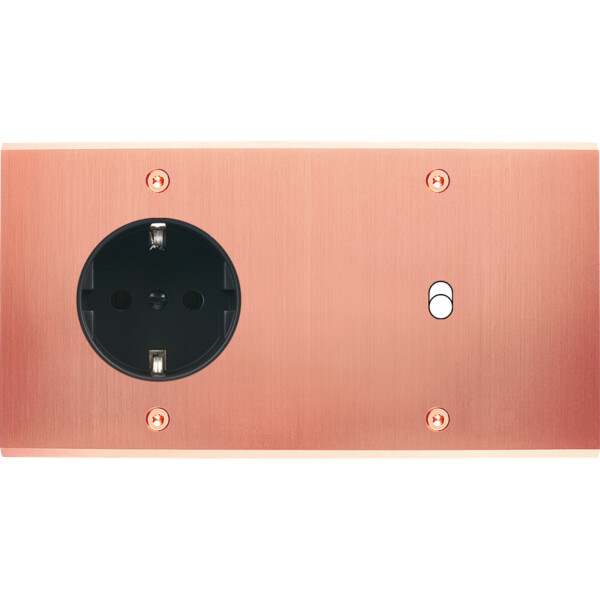 Façade confidence laiton cuivre satiné double horizontale prise schuko 2p+t 1 basculeur à vis - Modelec - 277423-K