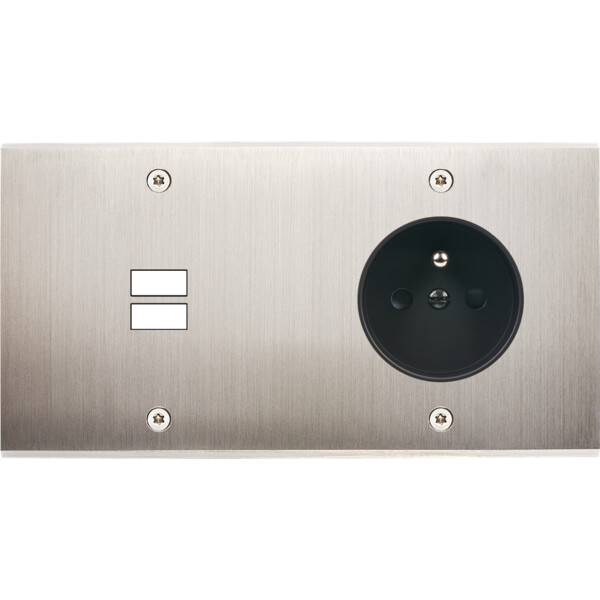 Façade confidence laiton nickel satiné double horizontale ouverture pour chargeur double usb prise de courant 2p+t à vis - Modelec - 295418