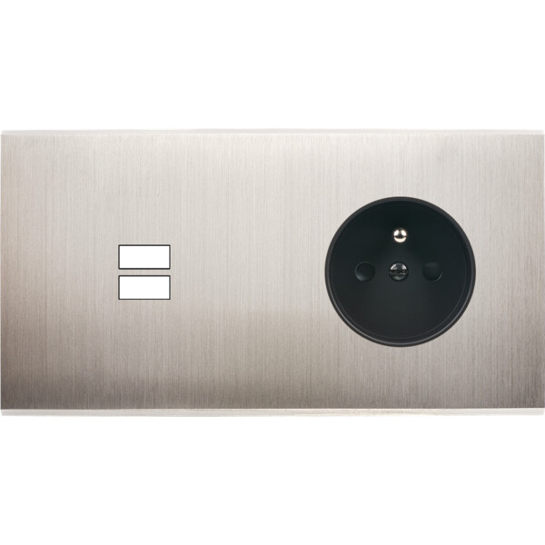 Façade confidence laiton nickel satiné double horizontale ouverture pour chargeur double usb prise de courant 2p+t  - Modelec - 295418M