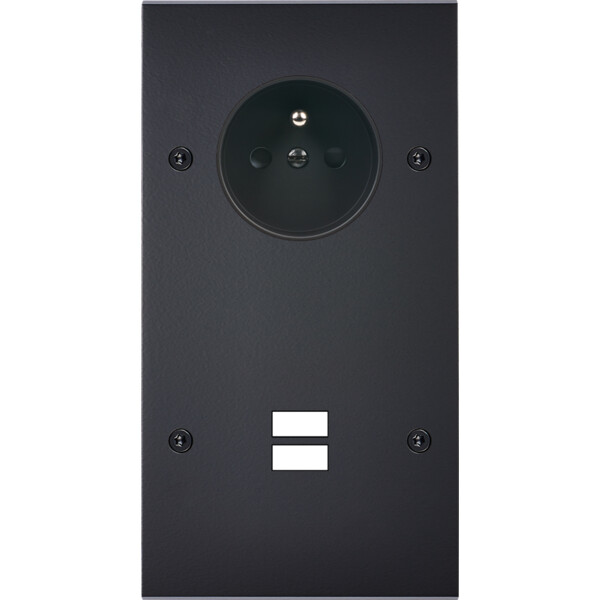 Façade confidence laiton noir mat double verticale prise de courant 2p+t ouverture pour chargeur double usb à vis - Modelec - 299408