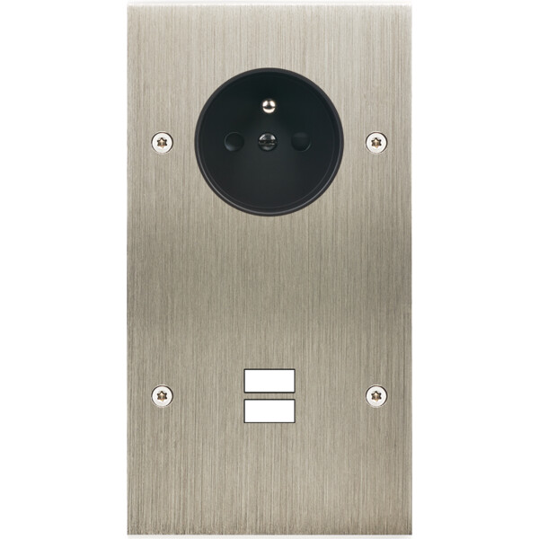 Façade confidence laiton acier brossé double verticale prise de courant 2p+t ouverture pour chargeur double usb à vis - Modelec - 299412
